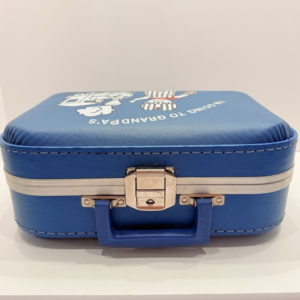 Vintage Small Blue Kids (Boy Train) "I'm Going to Grandma's" Hard Sided Suitcase - Picture 7 of 12